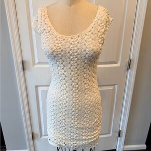 Mimi Chica Cream Crochet Lace Lined Mini Dress | Small